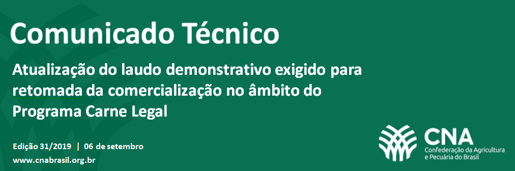 Atualização do laudo demonstrativo exigido para retomada da comercialização no âmbito do Programa Carne Legal